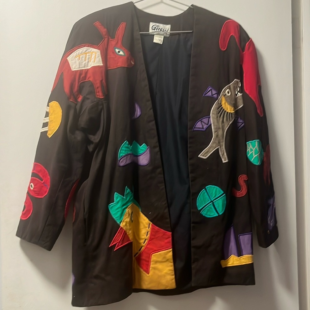 Vintage animal Embroidered Jacket large